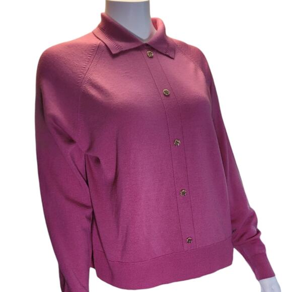 Vintage 80s Dunedin Purple Lambswool Collared Sweater Large Kitschy Grannycore - Picture 1 of 10